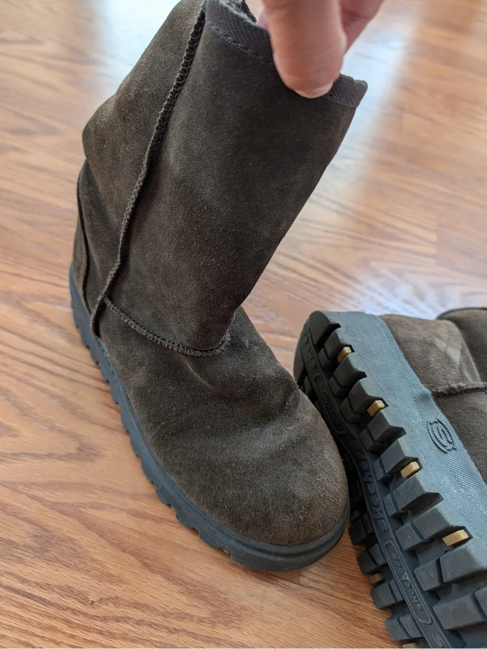 Skechers Kids Dark Brown Suede Fleece-Lined Pull-On Boots